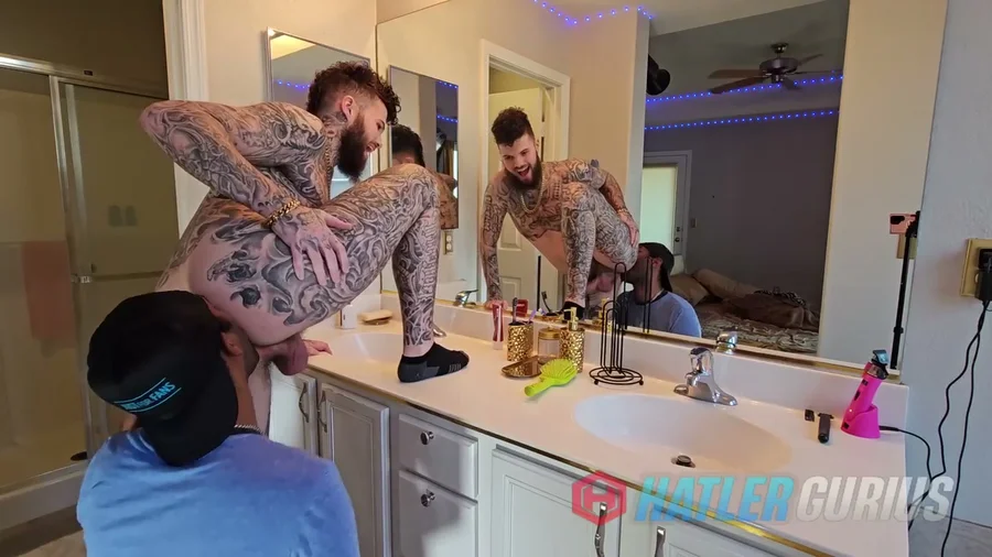 Bareback in the Bathroom Mirror with a Foot-Loving Friend 1